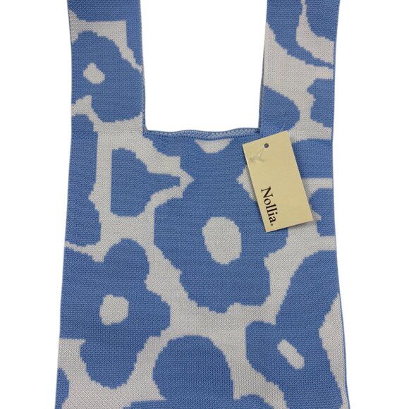 Wrist Tote Bag - 100% Polyester- Baby Blue/ White Daisies - NWT - Picture 2 of 9